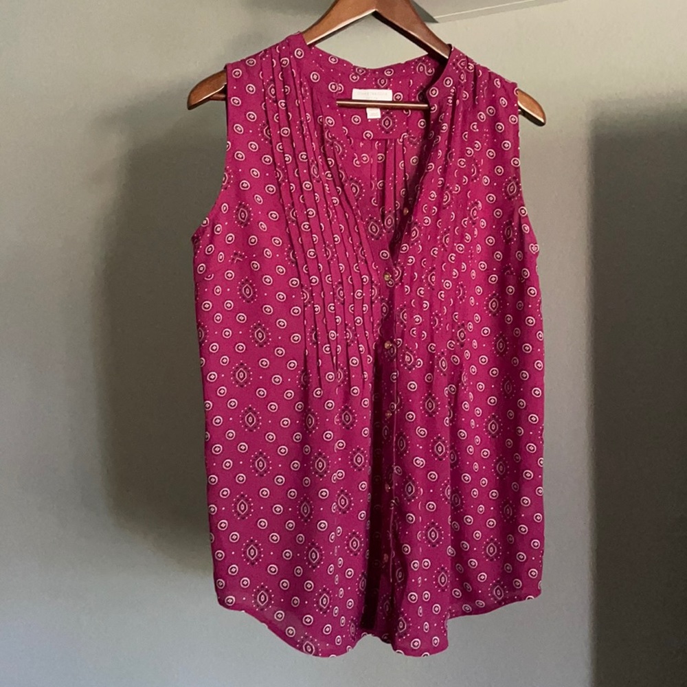 Charter Club Top, sleeveless, button up, purple, petite medium